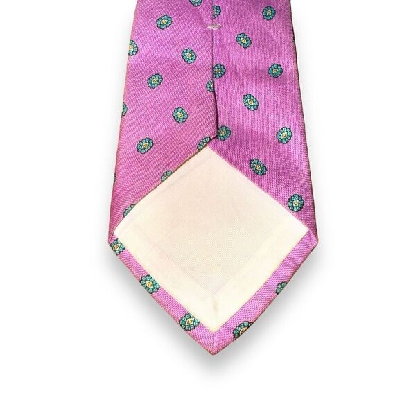 80s Chaps Ralph Lauren Pink & Green Silk & Linen Paisley Tie - Picture 5 of 6